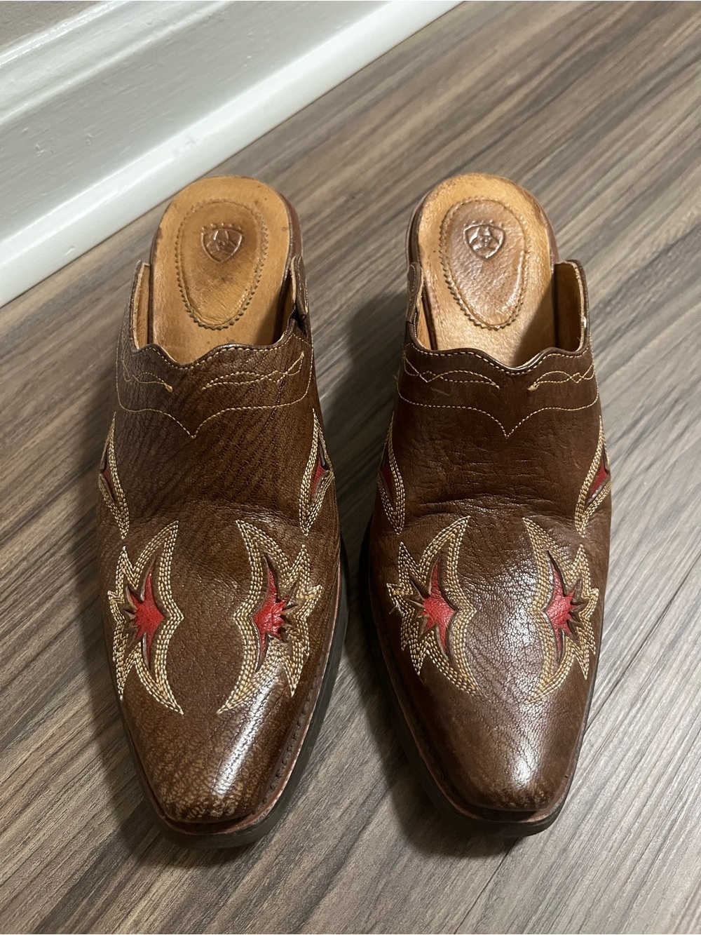 Ariat Brown Leather Womens Western Mules cowgirl slides